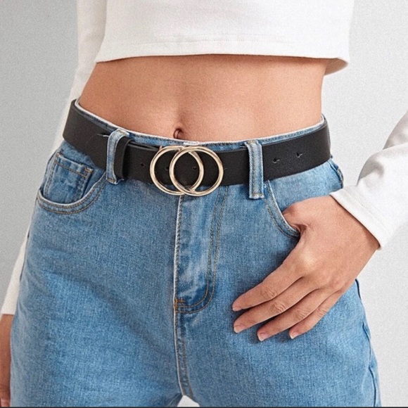 Double Ring Circle Button Belt Leisure Jeans Fashi - Picture 6 of 6